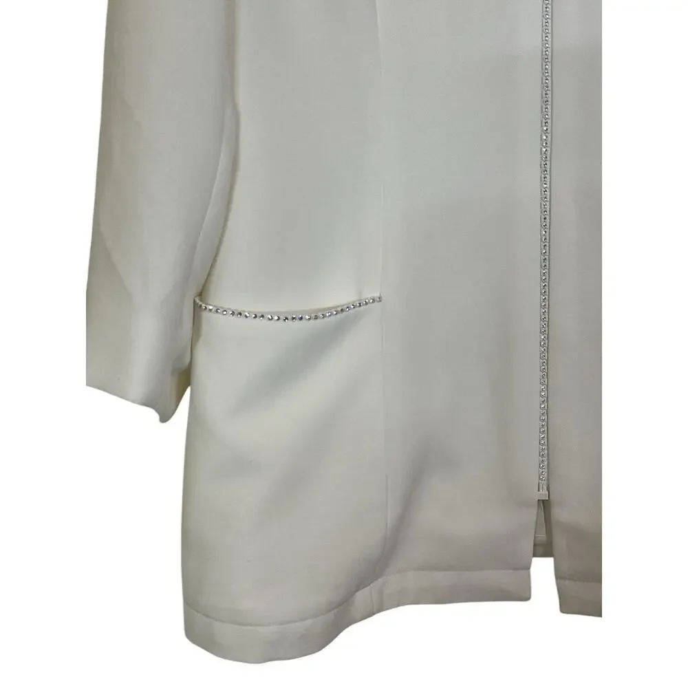 Chetta B Women's Full Zip Front Embellished Party Fancy Top Suit Size 14 Cream